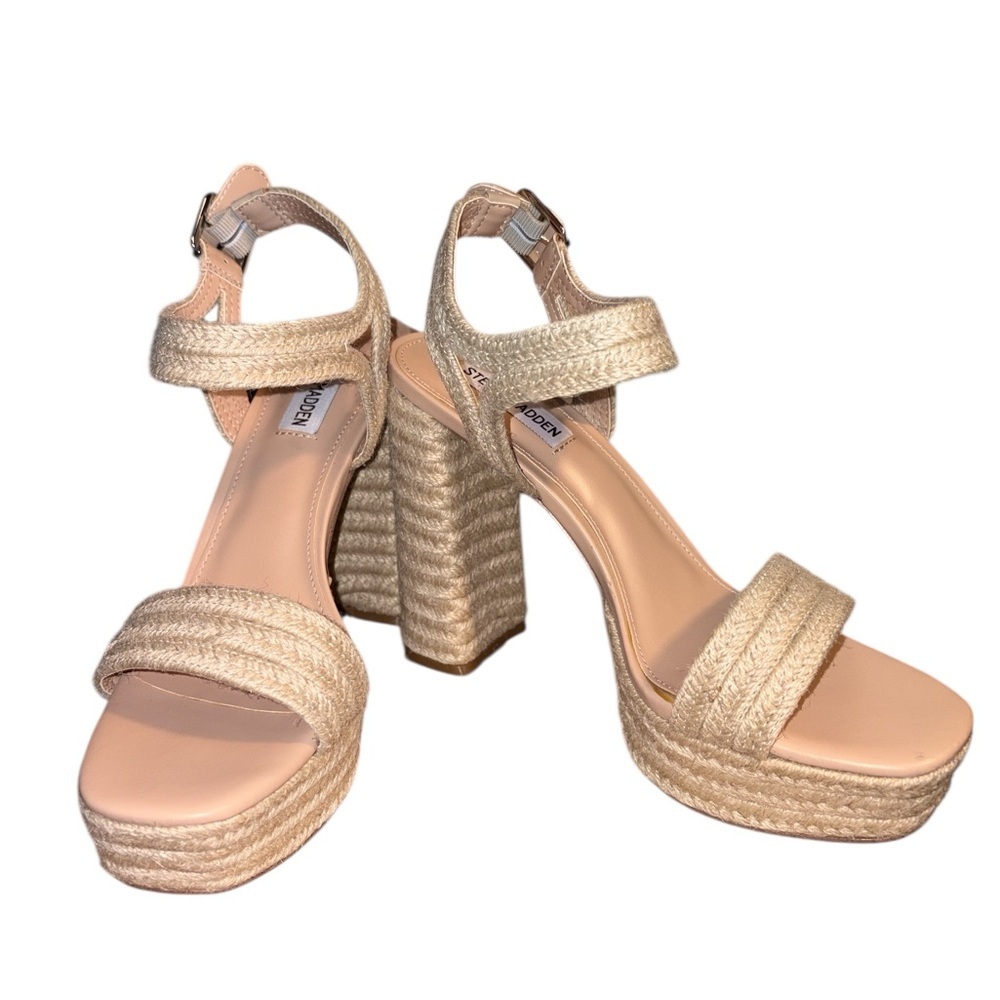 New Steve Madden Women’s Lombardo Woven Open Toe Plat Sandal Natural Sz 9M - Picture 2 of 11
